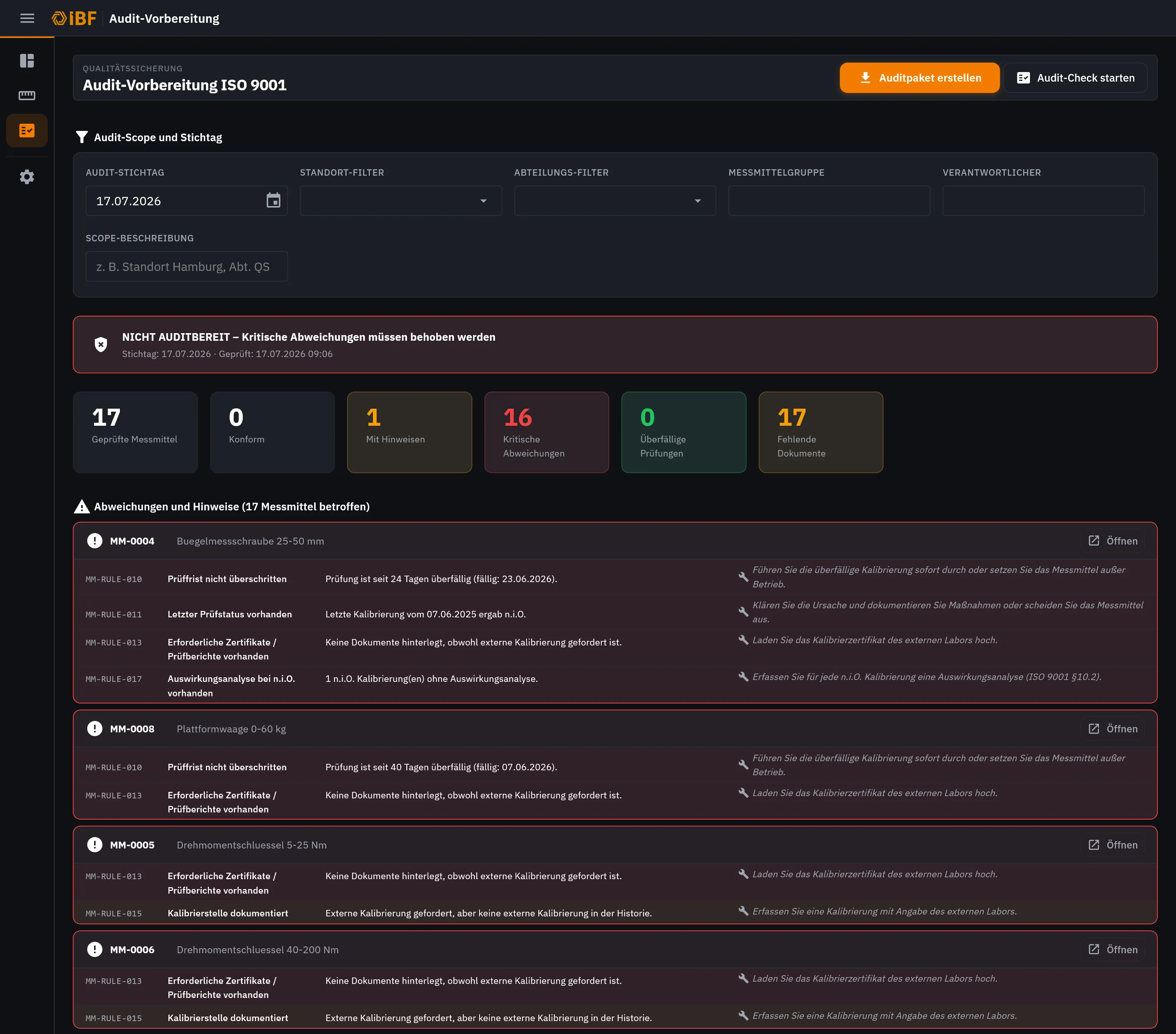Screenshot: Auditpaket-Export